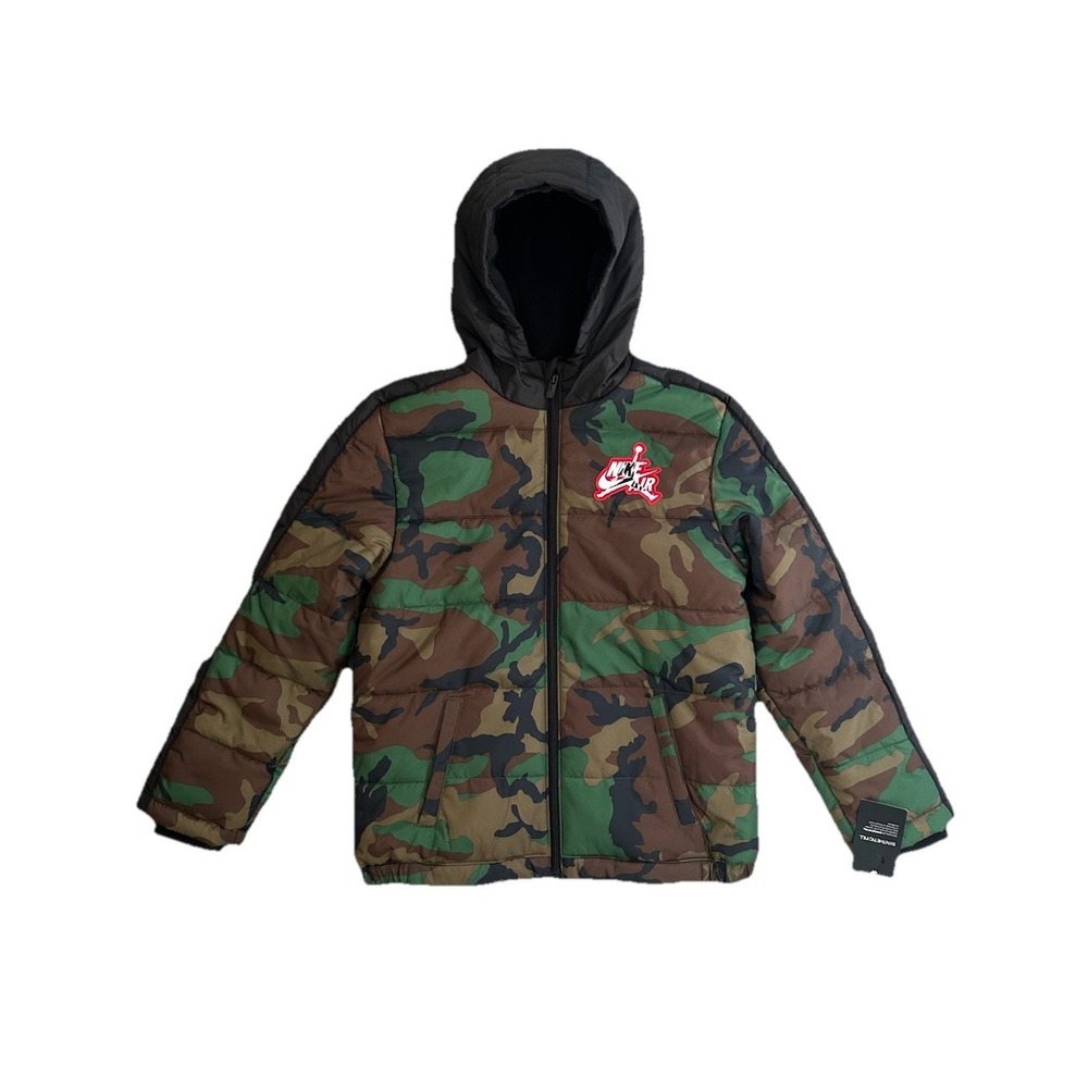 Nike Air Jordan Boy XL 13-15 Camo Hooded Puffer Jacket Full Zip Fleece Lined NWT